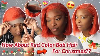The Truth About #Elfinhair Fire Red Color Bob Look~ 13X4 Lace Frontal Wig Install #Elfinhair Review