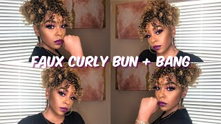 Faux Curly Bun & Bang | Drawstring Ponytail On Natural Hair | Entranced Styles | Lindsay Erin