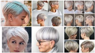 Newly Short Pixie Haircuts Over 40 | Grey Silver Dye | Best Trending Fine Look