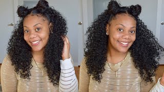 Half Up Half Down Space Bun Hair Tutorial | Outre Dominican Curly Half Wig
