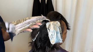 How To Hide Gray Hair | Highlights On Relaxed Hair | Coloring Relaxed Hair |