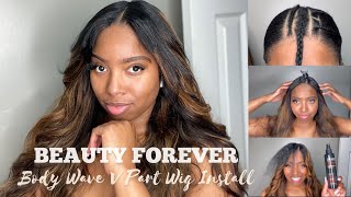 Brown Balayage V Part Wig Install | Using Two Methods To Install | Beautyforever