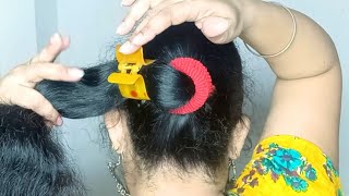 Frizzy Hair Hairstyle Indian ! Bun Hairstyles For Long Hair With Clutcher  On Saree Done By Monika