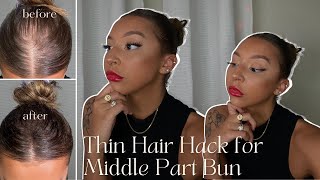 Middle Part Bun On Thin Hair With Extensions (Tutorial + Thin Hair Hacks!)