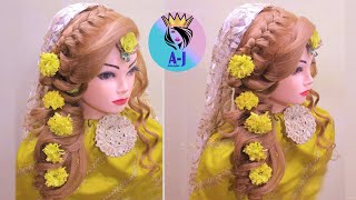 Wedding Hairstyles For Mehndi Function L Curly Bridal Hairstyles For Long Hair L French Braid L 2022