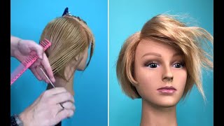 How To Cut Asymmetrical Graduated Bob Haircut - Short Layered Bob Haircut Tutorial