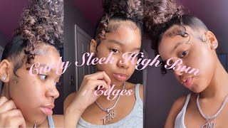 Curly Sleek High Bun + Edges | Natural Hair