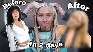 Black To Blonde In 2 Days! Bleaching My Black Box Dyed Hair At Home 2021.