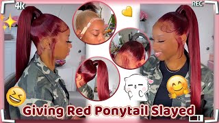 Genie Ponytail | 2 Frontals Ponytail W/ Red Burgundy Hair Weave Ft.#Ulahair