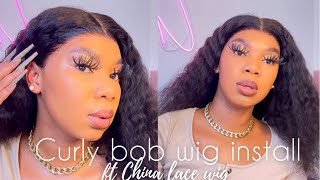 Affordable 360 Lace Curly Bob Wig ||Install ||Ft China Lace Wig
