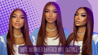 How To: 90S Inspired Layers| Reddish Brown Frontal Wig Install Ft Unice Hair | @Beautyrebellion