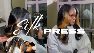 Silk Press On Tightly Spiraled Curls | Natural Hair | Watch Me #Salonwork