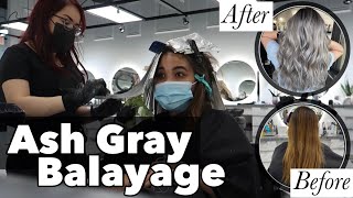 Ash Gray Balayage On Medium Brown Hair (1 Session Only)