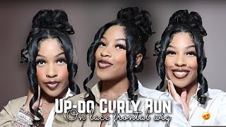 Curly Up-Do Bun On Frontal Wig|90S Inspired, *No 360 Lace Needed* Lace Frontal Wig