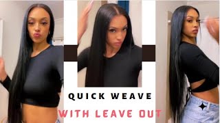 How To:  Sleek Long Hair Quick Weave W/Leave Out L Straight Hair Bundles #Elfinhair