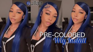 Bomb Dark Blue Pre-Colored 13X4 Lace Frontal Wig| Ft. Eullair Hair