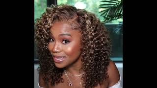 Unice 13X4 Lace Front Wig Honey Blonde Highlight Jerry Curly Pre Plucked Baby Hair Real Human Hair