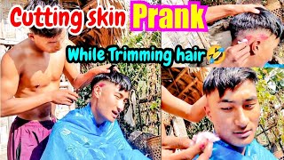 Cutting Skin Prank While Trimming Hairgone Right!  #Prankvideo #Prank #Mon