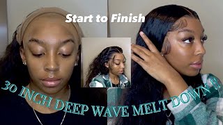 Start To Finish| 30 Inch Deep Wave Frontal Wig Install Tutorial! Super Easy  Ft Yuzhougracestore