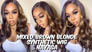 Gorgeous Long Wavy Mixed Brown Blonde Synthetic Wig | Nayasa | Lindsay Erin