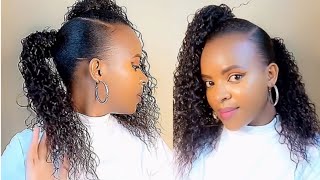 Simple Chrismas Hairstyle. Side And Back Ponytail Using Curly Weave Hair. Eco Styling Gel
