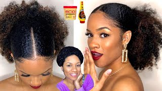 Slick Back Ponytail On Short Thick 4C Hair| No Flat Iron| Natural Curly Low Pony