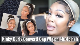 Trying The Converti Cap Wig On Short Twa!|Ft.Curls Queen Hair| Kinky Curly Texture|First Impression