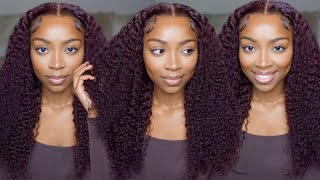 Perfect Winter Color! Easy Install Dark Burgundy Curly Glueless 5X5 Closure Lace Wig |Luvme Hair