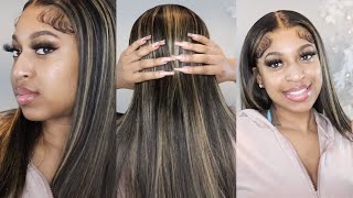 Bomb Mix Color Blonde Highlight Frontal Wig Install Ft. Hermosa Hair