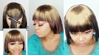 Two Colors Bob Wig With Fringe. Highlighted Root Bob Wig Tutorial.
