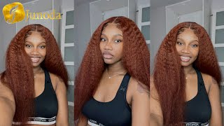 The Prettiest Reddish Brown Kinky Straight Closure Wig Install Ft. Junoda Hair
