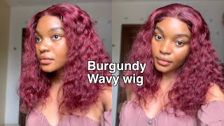 Simple And Easy Closure  Install | Burgundy Wavy Wig Ft Ashimary Hair
