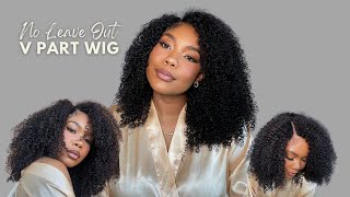 Side Part Kinky Curly V Part Wig No Leave Out Ft. Unice
