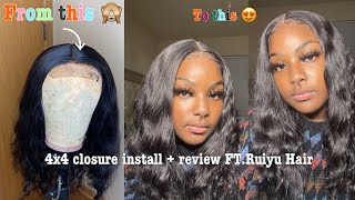 4X4 Body Wave Closure Install + Review Ft. Ruiyu Hair