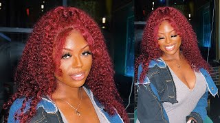  Fire Hot Curly Lace Frontal   Affordable Red Jerry Curly Wig || Install + Reviewft. Nadula Hair
