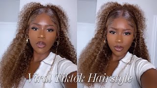 Trying The Viral Tiktok Slick Up Hairstyle On This Bomb Honey Blonde Kinky Curly Wig!! Unice