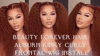 Pigtail Half Up-Half Down Auburn Kinky Curly Wig Install | Ft Beautyforever Hair