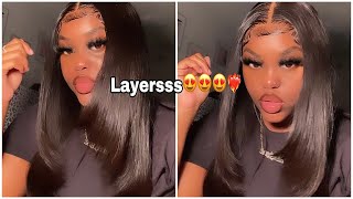 Middle Part With Layers Wig Install Tutorial Ft. Coco Black Hair