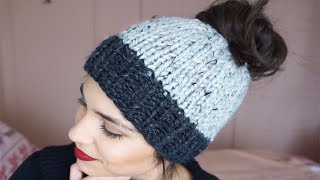 Knitting Messy Bun Beanie/Ponytail Hat | Cj Design