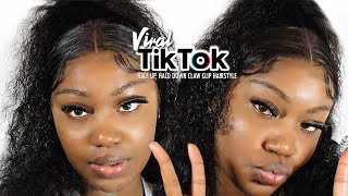 Viral Tiktok Half Up/Down Claw Clip Curly Hairstyle, Full Install + Trying Wig Tape