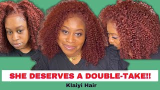 This Color & Texture! 13X4 Kinky Curly Auburn Human Hair Lace Frontal Wig 16In Klaiyi Hair