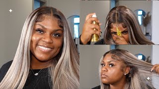 *Detailed Wig Install* 24 Inch Silky Straight Platinum Blonde Highlighted Frontal Wig| Arabella Hair