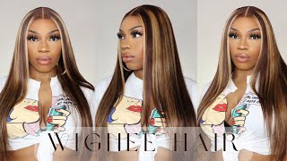 Sleek Middle Part Piano Highlight Frontal Wig Install | Wignee Hair