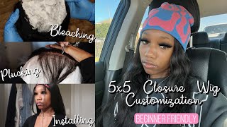 *Start To Finish* 5X5 Closure Wig Install | 22 Inch | Bleaching Knots And Plucking | Arabella Hair