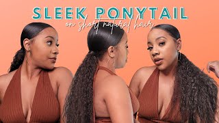 How To| Sleek Curly Ponytail On Natural Type 4 Hair |No Gel Needed |Ponpons
