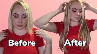 Clip In Human Hair Extensions 18 Inch | Blonde Hair Extensions (Before And After) Ft Goo Goo Hair