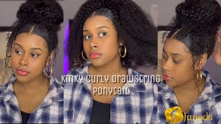 *Beginner Friendly* The Most Natural Kinky Curly Drawstring Ponytail Tutorial | Ft Junoda Wig