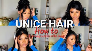 How To: 90'S Messy Updo Bun With Bangs Hairstyles | *No 360* Front Needed Ft. Unice Hair