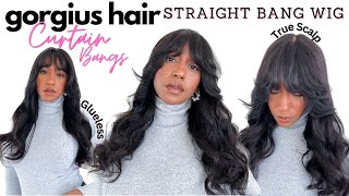 How To: Style Curtain Bang Wig |Straight True Scalp Bang Wig Ft. Gorgius Hair