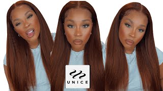 Reddish Brown Kinky Straight Frontal Wig: Unice Hair Amazon | 13X4 Kinky Straight Hair Wig Install